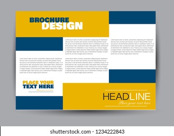 Flyer, brochure, billboard template design landscape orientation for business, education, school, presentation, website. Blue and orange color. Editable vector illustration.