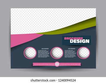 Flyer, brochure, billboard template design landscape orientation for business, education, school, presentation, website. Pink and green color. Editable vector illustration.