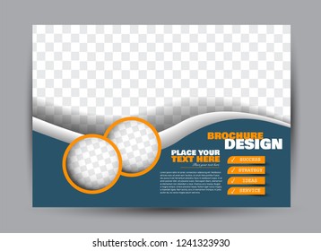 Flyer, brochure, billboard template design landscape orientation for business, education, school, presentation, website. Blue and orange color. Editable vector illustration.