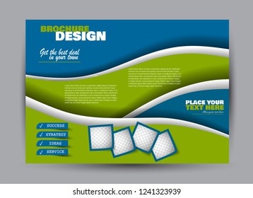 Flyer, brochure, billboard template design landscape orientation for business, education, school, presentation, website. Blue and green color. Editable vector illustration.