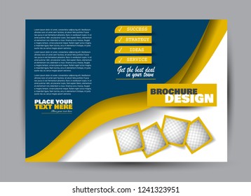 Flyer, brochure, billboard template design landscape orientation for business, education, school, presentation, website. Blue and yellow color. Editable vector illustration.