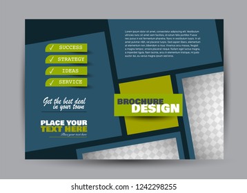 Flyer, brochure, billboard template design landscape orientation for business, education, school, presentation, website. Blue and green color. Editable vector illustration.