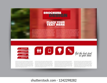 Flyer, brochure, billboard template design landscape orientation for business, education, school, presentation, website. Red color. Editable vector illustration.