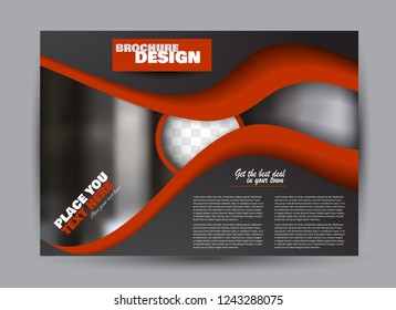 Flyer, brochure, billboard template design landscape orientation for business, education, school, presentation, website. Black and red color. Editable vector illustration.