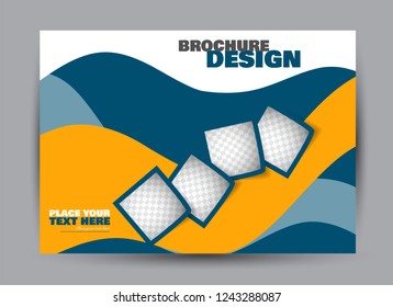 Flyer, brochure, billboard template design landscape orientation for business, education, school, presentation, website. Blue and orange color. Editable vector illustration.