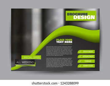 Flyer, brochure, billboard template design landscape orientation for business, education, school, presentation, website. Black and green color. Editable vector illustration.