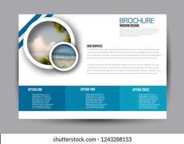 Flyer, brochure, billboard template design landscape orientation for business, education, school, presentation, website. Blue color. Editable vector illustration.