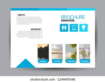 Flyer, brochure, billboard template design landscape orientation for business, education, school, presentation, website. Blue color. Editable vector illustration.