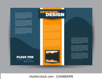 Flyer, brochure, billboard template design landscape orientation for business, education, school, presentation, website. Blue and orange color. Editable vector illustration.