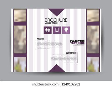 Flyer, brochure, billboard template design landscape orientation for business, education, school, presentation, website. Purple color. Editable vector illustration.