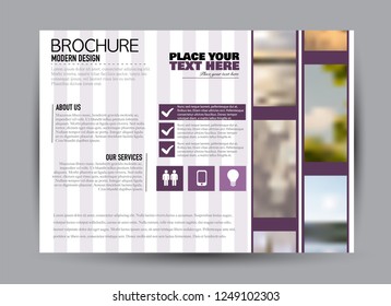 Flyer, brochure, billboard template design landscape orientation for business, education, school, presentation, website. Purple color. Editable vector illustration.