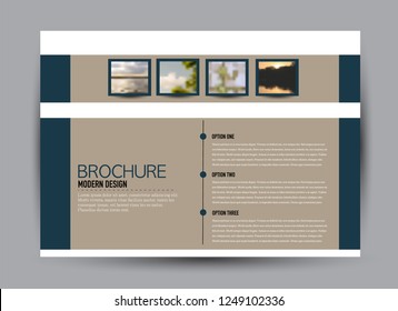 Flyer, brochure, billboard template design landscape orientation for business, education, school, presentation, website. Blue and brown color. Editable vector illustration.