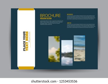 Flyer, brochure, billboard template design landscape orientation for business, education, school, presentation, website. Blue and orange color. Editable vector illustration.