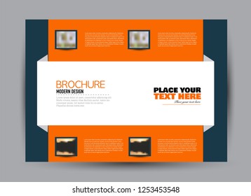 Flyer, brochure, billboard template design landscape orientation for business, education, school, presentation, website. Blue and orange color. Editable vector illustration.