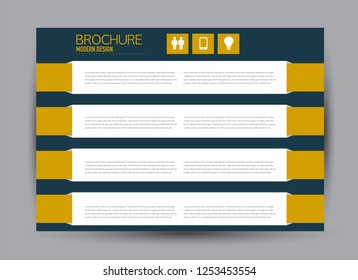 Flyer, brochure, billboard template design landscape orientation for business, education, school, presentation, website. Blue and orange color. Editable vector illustration.