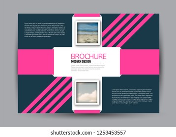 Flyer, brochure, billboard template design landscape orientation for business, education, school, presentation, website. Blue and pink color. Editable vector illustration.