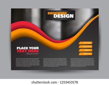 Flyer, brochure, billboard template design landscape orientation for business, education, school, presentation, website. Black, red, and orange color. Editable vector illustration.