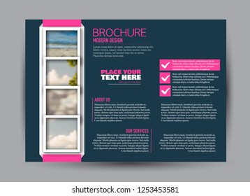 Flyer, brochure, billboard template design landscape orientation for business, education, school, presentation, website. Blue and pink color. Editable vector illustration.
