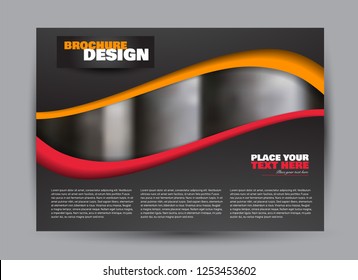 Flyer, brochure, billboard template design landscape orientation for business, education, school, presentation, website. Black, red, and orange color. Editable vector illustration.