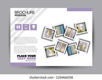 Flyer, brochure, billboard template design landscape orientation for business, education, school, presentation, website. Purple color. Editable vector illustration.