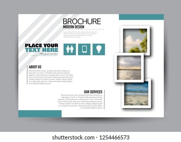 Flyer, brochure, billboard template design landscape orientation for business, education, school, presentation, website. Green color. Editable vector illustration.