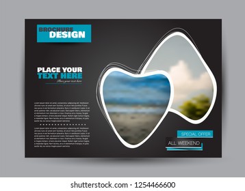 Flyer, brochure, billboard template design landscape orientation for business, education, school, presentation, website. Black and blue color. Editable vector illustration.