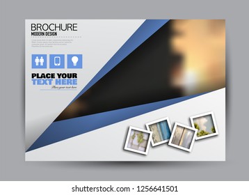 Flyer, brochure, billboard template design landscape orientation for business, education, school, presentation, website. Blue color. Editable vector illustration.