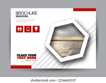 Flyer, brochure, billboard template design landscape orientation for business, education, school, presentation, website. Red color. Editable vector illustration.