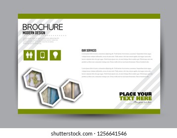 Flyer, brochure, billboard template design landscape orientation for business, education, school, presentation, website. Green color. Editable vector illustration.