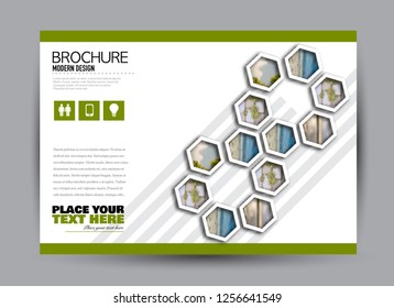 Flyer, brochure, billboard template design landscape orientation for business, education, school, presentation, website. Green color. Editable vector illustration.