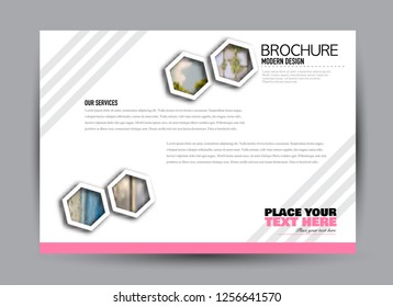 Flyer, brochure, billboard template design landscape orientation for business, education, school, presentation, website. Pink color. Editable vector illustration.