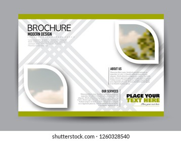 Flyer, brochure, billboard template design landscape orientation for business, education, school, presentation, website. Green color. Editable vector illustration.