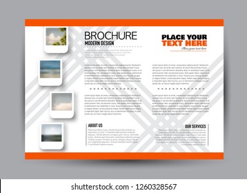 Flyer, brochure, billboard template design landscape orientation for business, education, school, presentation, website. Orange color. Editable vector illustration.