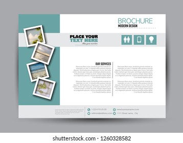 Flyer, brochure, billboard template design landscape orientation for business, education, school, presentation, website. Green color. Editable vector illustration.