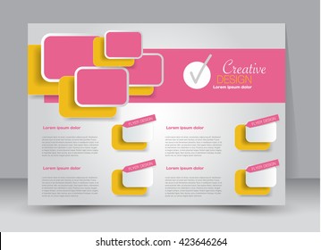 Flyer, brochure, billboard template design landscape orientation for education, presentation, website. Pink and orange color. Editable vector illustration