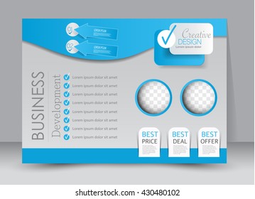 Flyer, brochure, billboard template design landscape orientation for education, presentation, website. Blue color. Editable vector illustration.