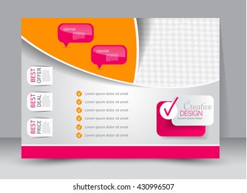 Flyer, brochure, billboard template design landscape orientation for education, presentation, website. Pink and orange color. Editable vector illustration.