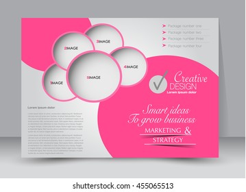 Flyer, brochure, billboard template design landscape orientation for education, presentation, website. Pink color. Editable vector illustration.