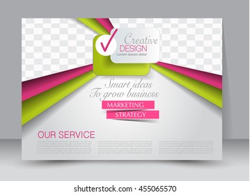 Flyer, brochure, billboard template design landscape orientation for education, presentation, website. Pink and green color. Editable vector illustration.