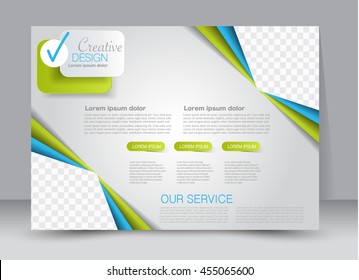 Flyer, brochure, billboard template design landscape orientation for education, presentation, website. Blue and green color. Editable vector illustration.