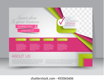 Flyer, brochure, billboard template design landscape orientation for education, presentation, website. Pink and green color. Editable vector illustration.