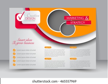 Flyer, brochure, billboard template design landscape orientation for education, presentation, website. Orange and red color. Editable vector illustration.