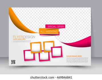 Flyer, brochure, billboard template design landscape orientation for education, presentation, website. Pink and orange color. Editable vector illustration.