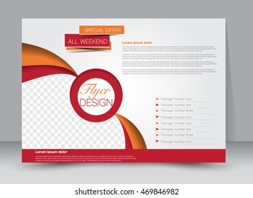 Flyer, brochure, billboard template design landscape orientation for education, presentation, website. Orange and red color. Editable vector illustration.