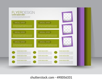 Flyer, brochure, billboard template design landscape orientation for education, presentation, website. Purple and green color. Editable vector illustration.