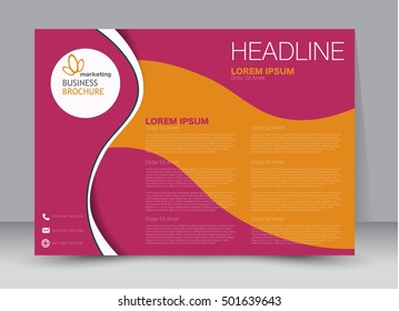 Flyer, brochure, billboard template design landscape orientation for education, presentation, website. Pink and orange color. Editable vector illustration