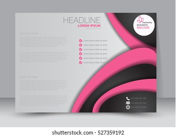 Flyer, brochure, billboard template design landscape orientation for education, presentation, website. Pink and black color. Editable vector illustration