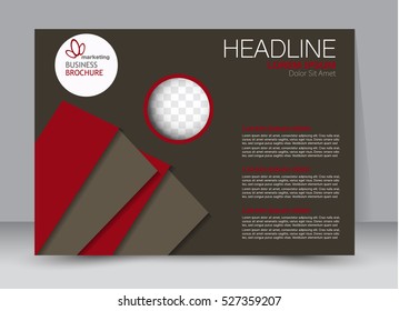 Flyer, brochure, billboard template design landscape orientation for education, presentation, website. Brown and red color. Editable vector illustration