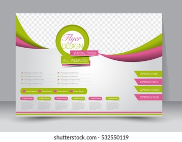 Flyer, brochure, billboard template design landscape orientation for education, presentation, website. Pink and green color. Editable vector illustration