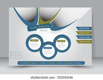 Flyer, brochure, billboard template design landscape orientation for education, presentation, website. Blue and green color. Editable vector illustration